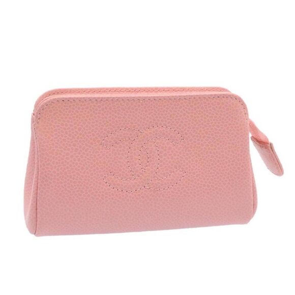CHANEL COCO Mark Coin Purse Pouch Leather Pink CC - Picture 1 of 15